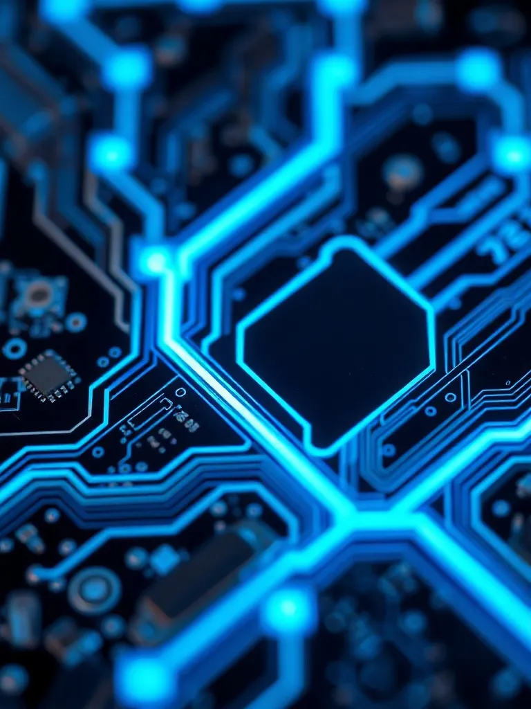 Close-up of a high-tech circuit board with glowing blue ligh
