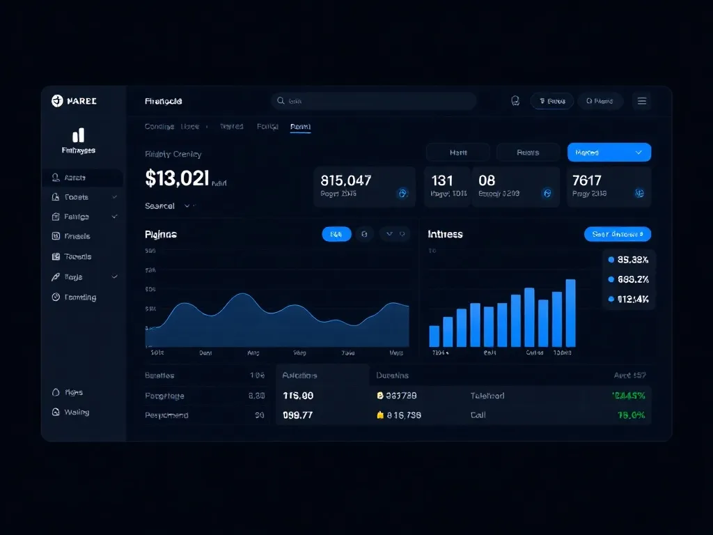 A minimalist dark UI showing a financial dashboard with clea